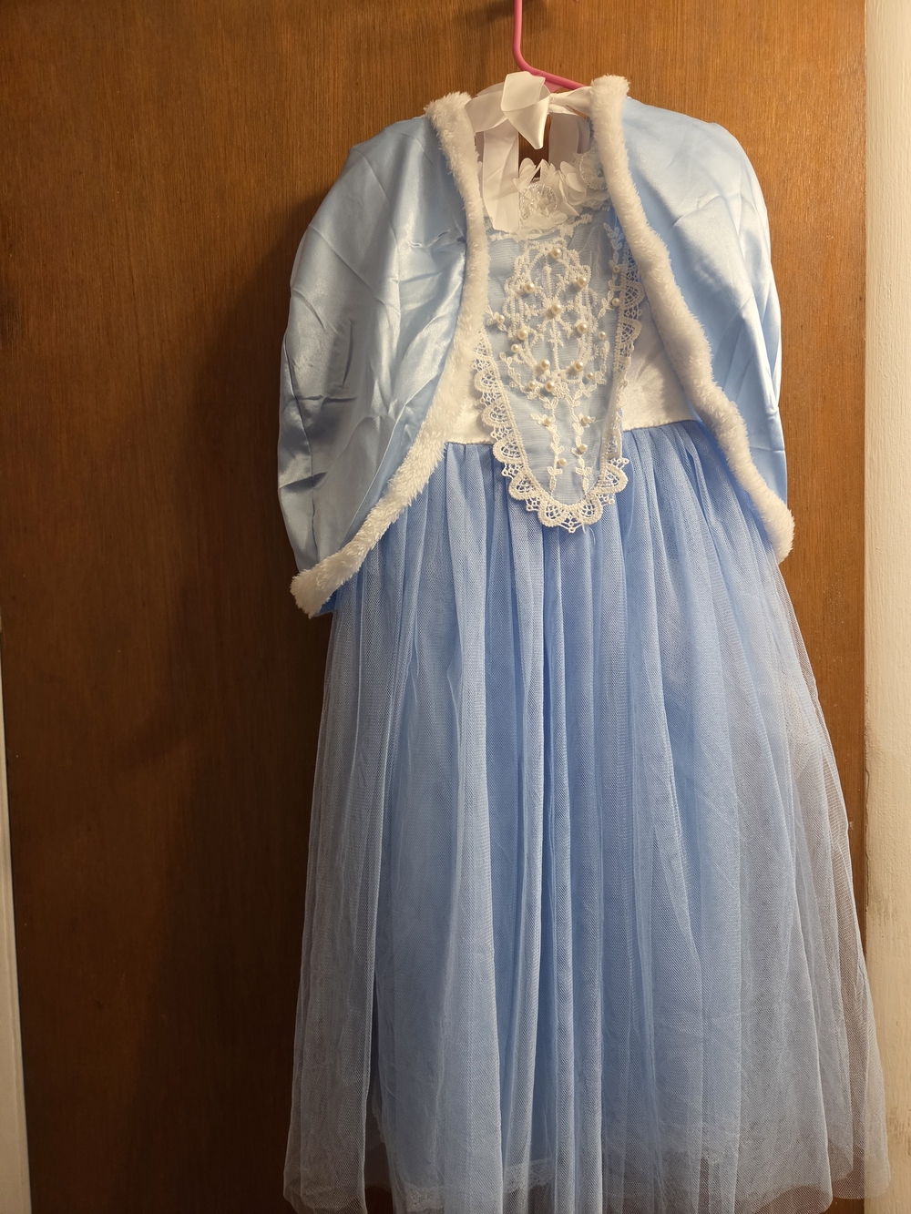 Blue Princess Tulle Costume Dress with Fur-Trim Cape